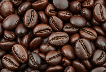 Fototapeta premium Dark brown, oily roasted coffee beans, close-up texture, dark, photography