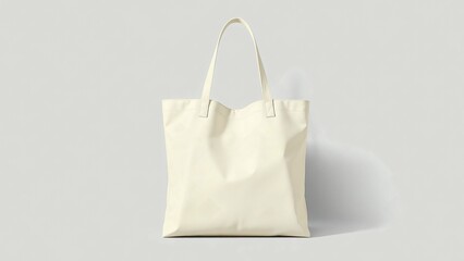 Cream colour tote bag mock up with grey background