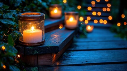 Romantic outdoor candlelit steps