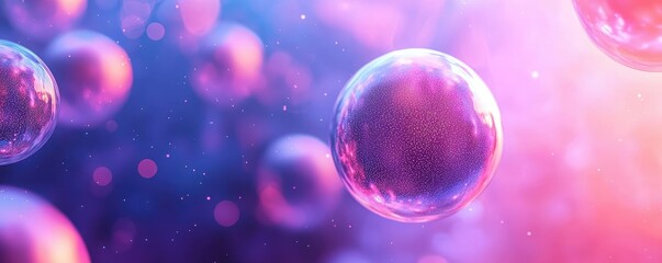 3D abstract art background concept. Abstract view of colorful bubbles floating in a dreamy, scientific atmosphere.