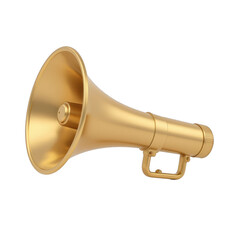 Shiny brass megaphone, vintage style communication device, ideal for events or announcements, perfect for adding character. Isolated on white background or PNG
