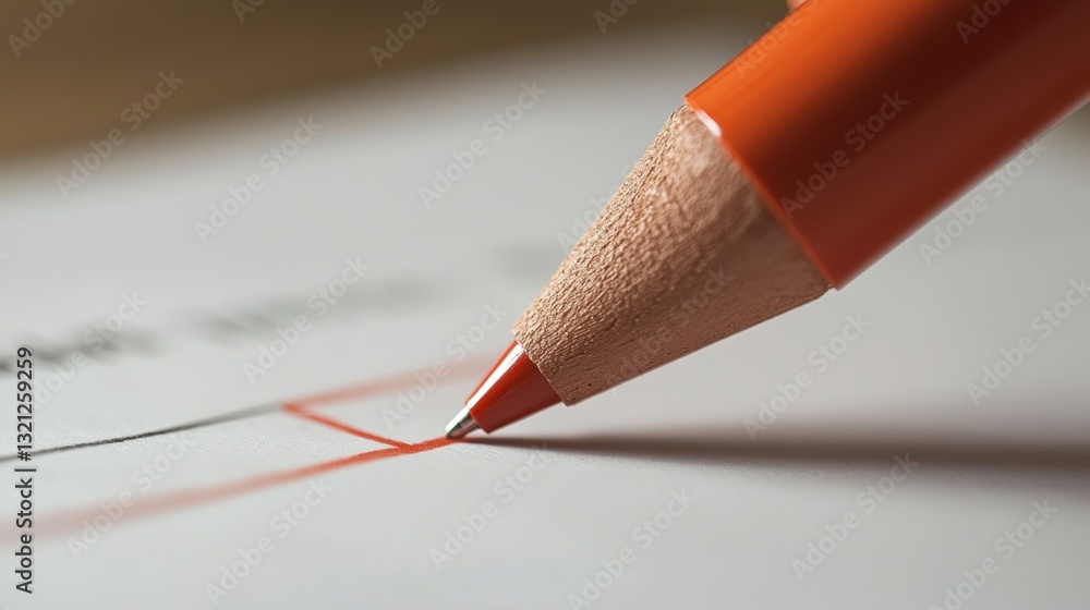 Poster close-up of a red pencil erasing a line on a piece of paper. the pencil is positioned in the center 