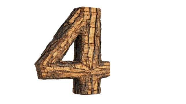 Vintage Wooden Number Four Textured Typography Design  Rustic Aged Grunge Wooden Alphabet Symbol Backdrop  Retro Decorative Number 4 Graphic Element