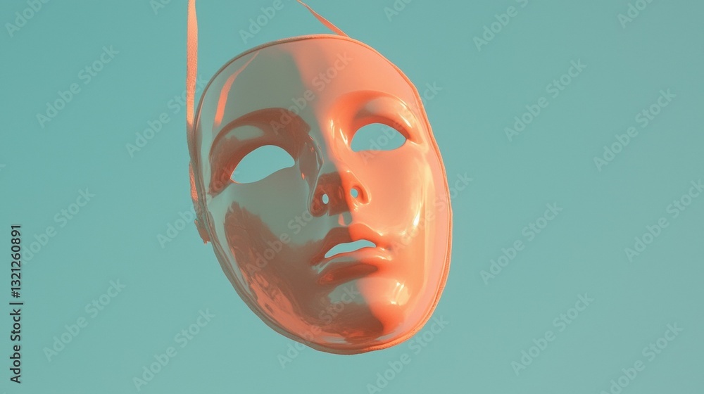 Aufkleber 3d rendering of a mask hanging from a string. the mask is in the shape of a human face, with two lar