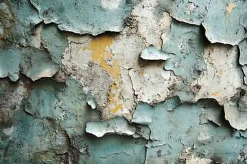 Fototapeta premium Weathered wall surface with cracked paint and peeling layers in urban setting