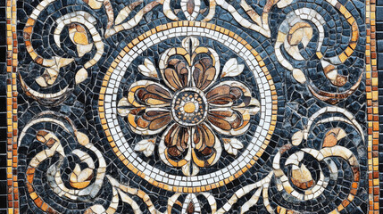 Obraz premium A mosaic tile design featuring intricate ornamental patterns, adding a touch of elegance