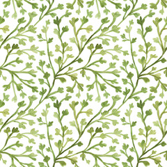 Watercolor seamless pattern with herbs and flowers. Romantic floral background. Fabric design