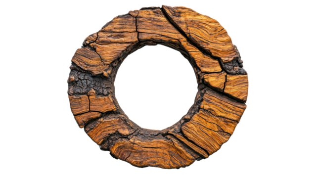 Weathered Wooden Circular Rustic Frame with Natural Texture and Cracked Pattern  Vintage Antique Primitive Earthy Organic Design Element or Background