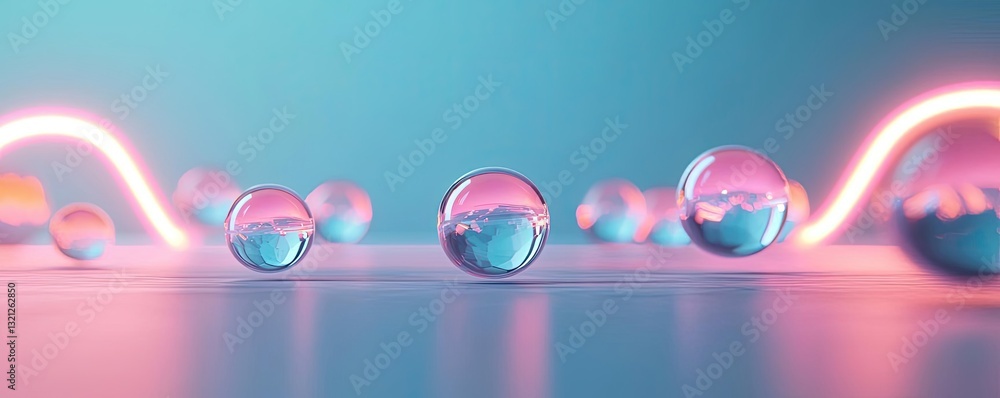 Aufkleber 3d abstract art background concept. abstract design featuring colorful bubbles and glowing lines in 