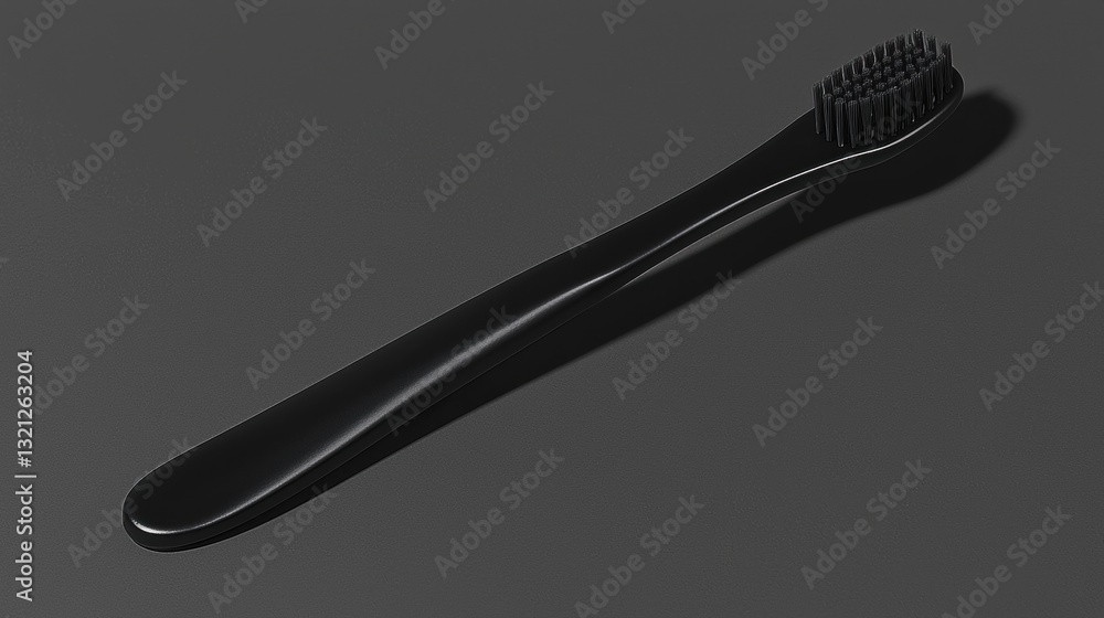 Fototapete 3d rendering of a black toothbrush. the toothbrush has a long handle with a curved end and a round h