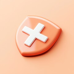 Obraz premium Orange shield icon with a white cross symbolizing security protection concept