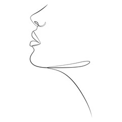 Face of a beautiful woman one line drawing on white isolated background 