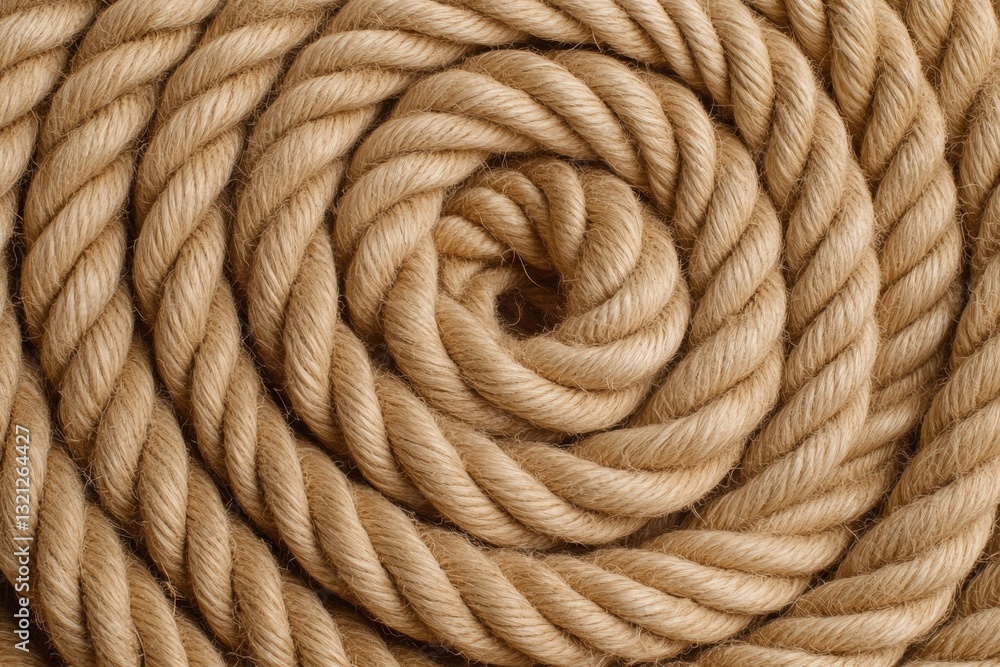 Poster a close-up view of a coiled rope, showcasing its texture and color in a spiral arrangement.