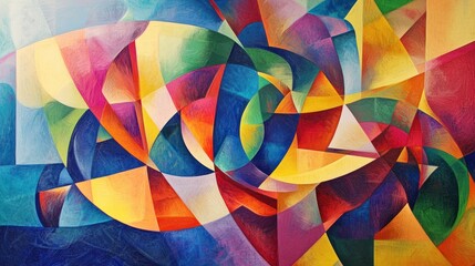 A vibrant abstract composition featuring dynamic shapes and colors.