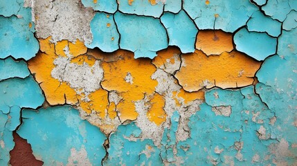 Obraz premium Close-up of peeling paint on weathered wall showcasing unique textures and layers in a vintage aesthetic style