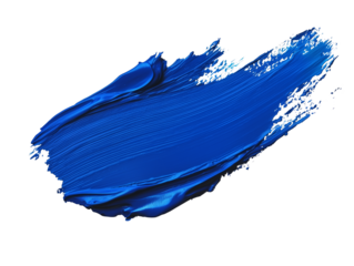 A dab of blue paint isolated on a transparent background. Bright, blue paint stroke with uneven, textured edges
