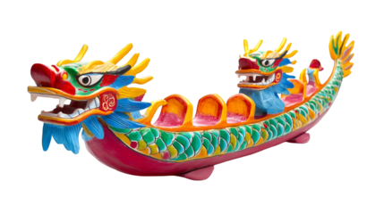 Dragon Boat Festival PNG file transparent background – Flat vector of a colorful dragon boat racing across the water