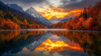 A stunning sunrise at Jasna Lake in Triglav National Park, Slovenia, reflecting autumnâ€™s beauty with the Alps in the background