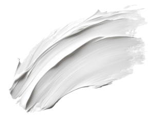 A smear of white paint isolated on a transparent background. Bright, strokes of white paint with uneven, textured edges