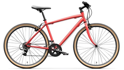 Red hybrid bicycle with cream tires.