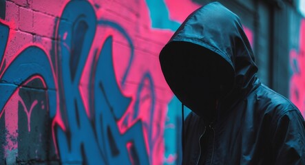 Mysterious Hooded Figure in Urban Graffiti Scene