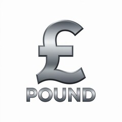 Obraz premium 3D metallic pound currency symbol with polished silver finish for finance and economy