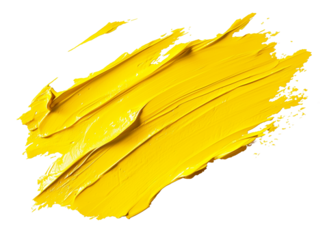 Yellow paint strokes isolated on a transparent background. Bright, yellow paint strokes with rough, textured edges