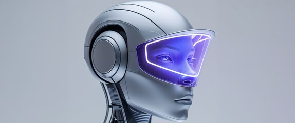 Futuristic Robot Head With Glowing Visor.