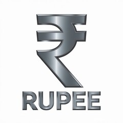 Obraz premium 3D metallic rupee currency symbol with polished silver finish for finance and economy