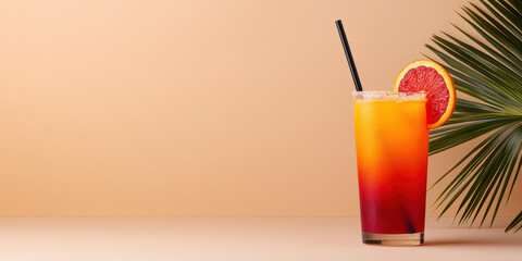 Cocktail, Refreshing cocktail with gradient colors and a slice of citrus, set against a minimalist backdrop.