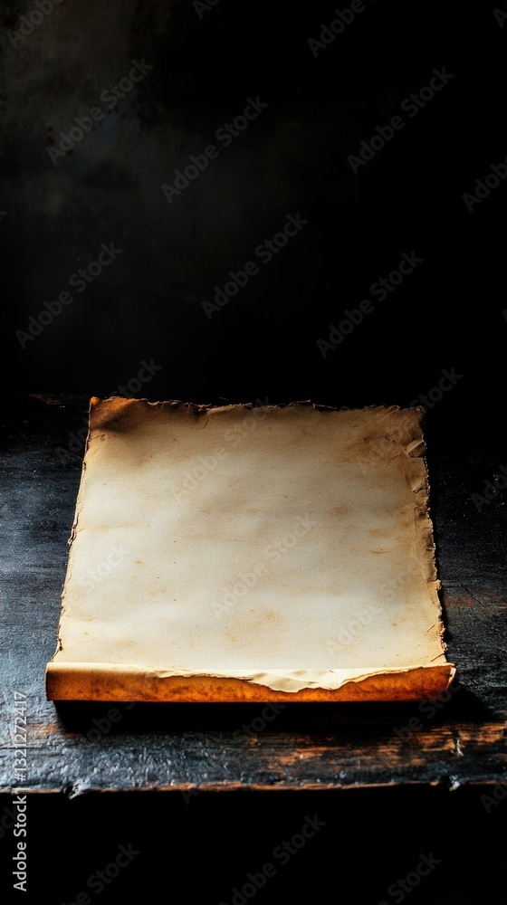 Aufkleber a simple still life image of a piece of paper sitting on a wooden table