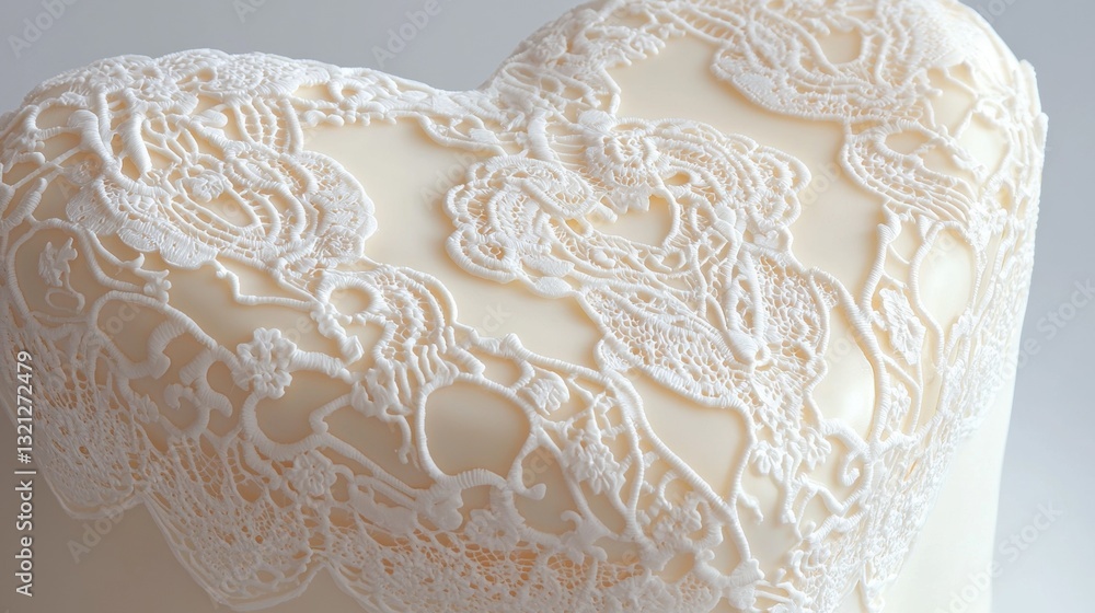 Poster close-up of a heart-shaped object made of white lace. the lace is intricately designed with a floral