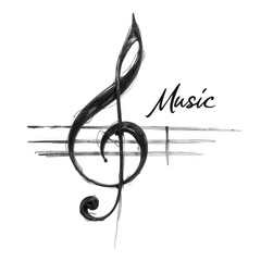 Obraz premium Music note illustration, stylized treble clef design with musical staff, great for music-related themes and projects. Isolated on white background or PNG