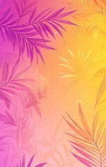 Vibrant tropical foliage backdrop.  A gradient background of warm, vibrant colors.  Palm leaves in shades of pink and orange are artistically arranged to create a lush, tropical feel