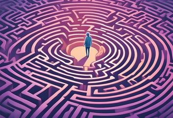 A maze with a lone figure walking in the labyrinth