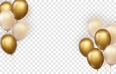 Vector golden luxury balloons isolated on png background. Realistic festive 3d helium balloons. Vector illustration on transparent background