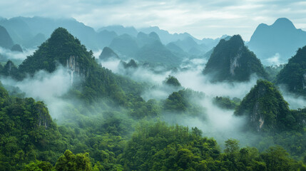 Obraz premium The stunning Tat Kuang Si waterfalls cascading over mountain cliffs in a breathtaking landscape