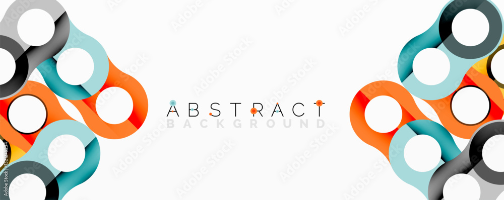 Poster abstract geometric pattern with interlocking circular and tubular shapes featuring smooth gradients,