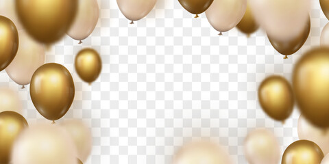Vector golden luxury balloons isolated on png background. Realistic festive 3d helium balloons. Vector illustration on transparent background