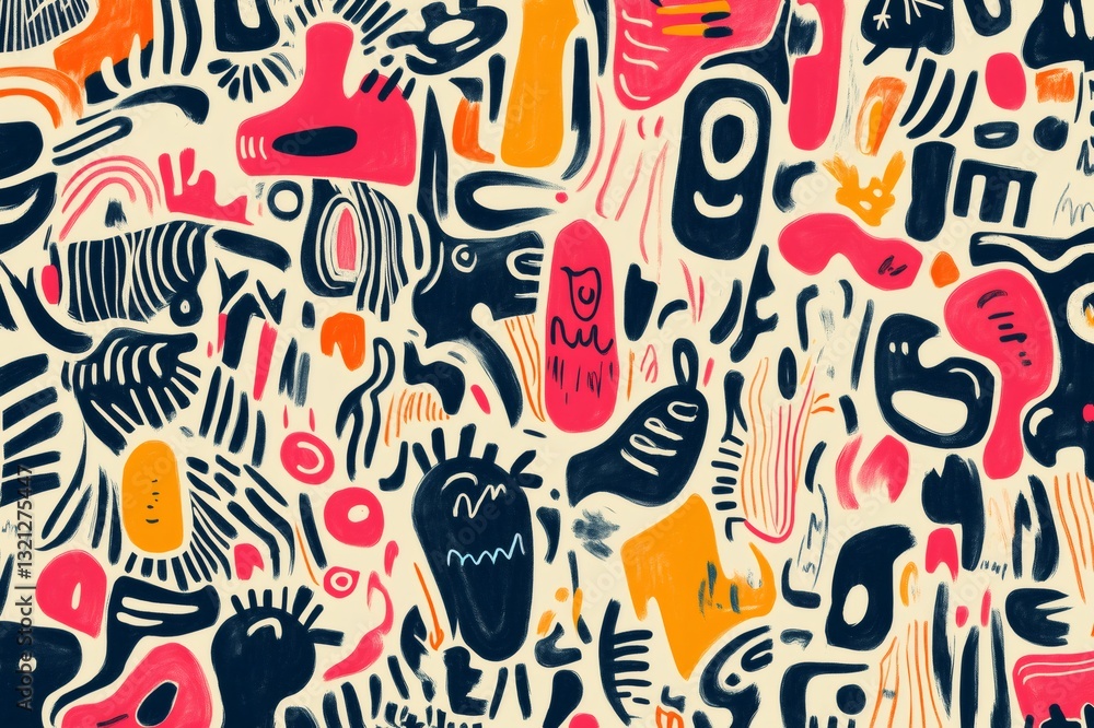 Aufkleber seamless pattern of playful doodles and abstract shapes in vibrant colors creates a whimsical and en