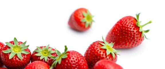 Single ripe strawberry, vibrant red, isolated on pure white background,  nutritious, dessert