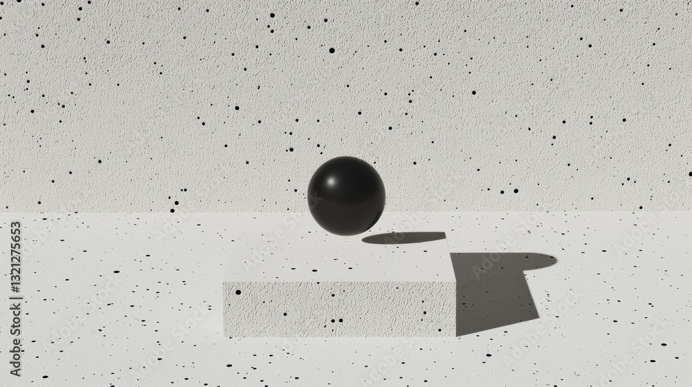 Poster 3d rendering of a black sphere on a white surface with small black dots scattered across it. the sph