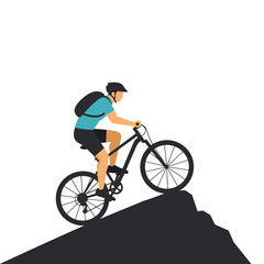 Fototapeta premium Mountain biker ascending a steep slope in flat vector illustration style vector art