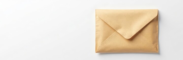 Slightly crumpled brown envelope against pure white backdrop , grungy, vintage