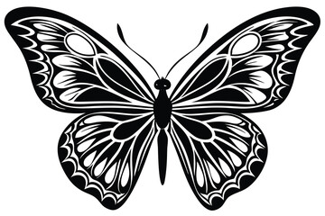Butterfly Mandala black and white Silhouette Clipart