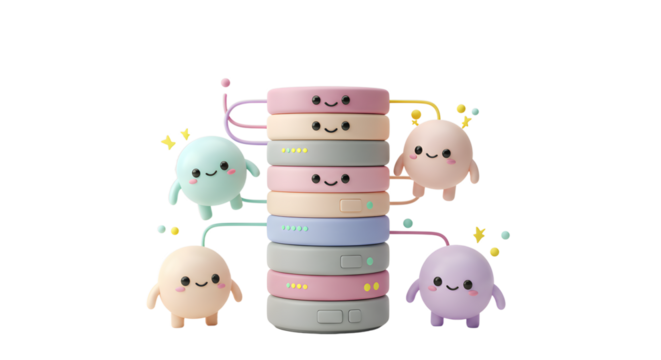 Adorable Cartoon Servers with Playful Smiling Characters Isolated on White