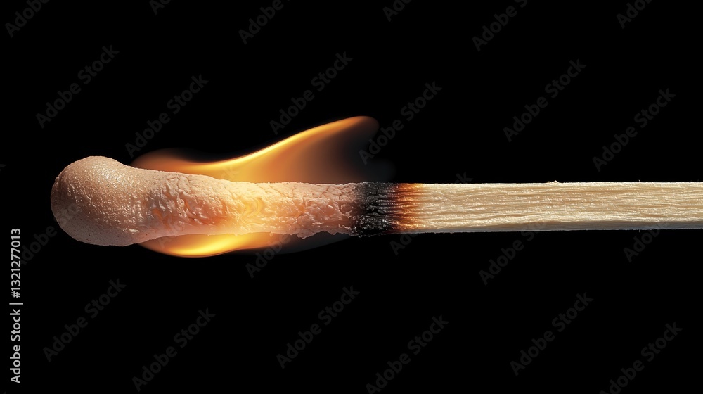 Poster close-up of a matchstick with a burning matchstick. the matchstick is in the center of the image and