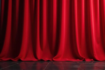 Close-up, heavy red curtain folds, dramatic lighting , design, velvet