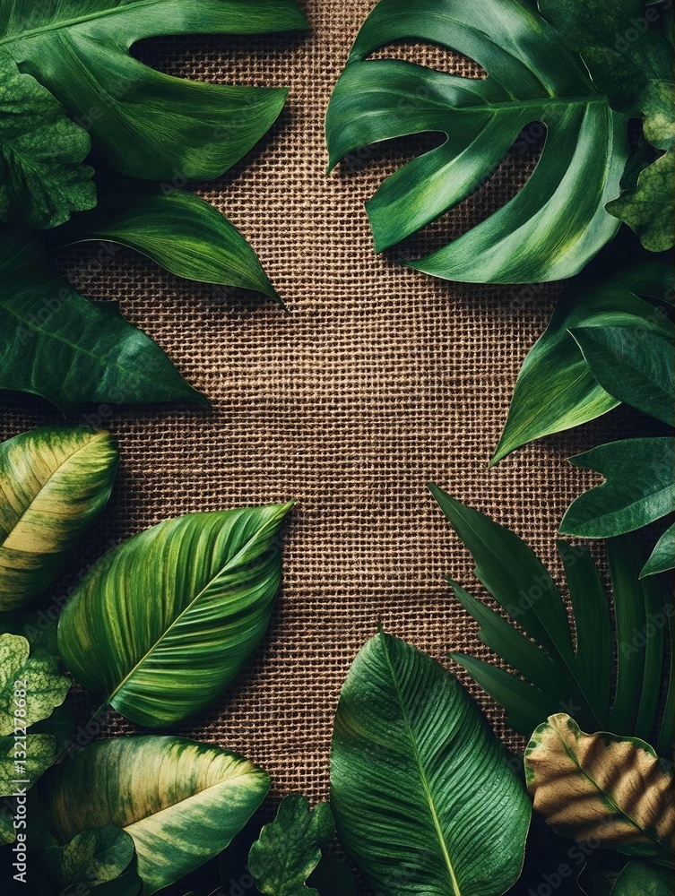 Aufkleber lush greenery framing a natural textured background with a rustic feel for design use