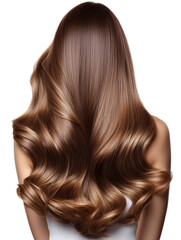 Woman with long, wavy, shiny brown hair